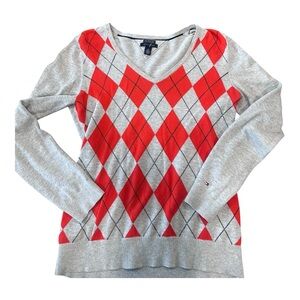 💙 VINTAGE TOMMY HILFIGER Womens GOLF STYLE CLASSIC‎ ARGYLE V-NECK SWEATER